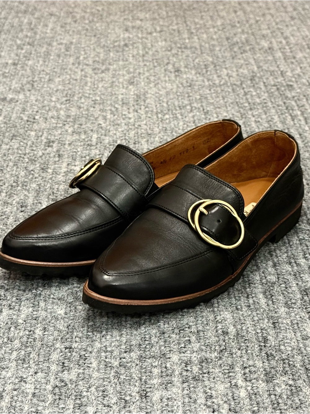 Paul Green Women’s Black Leather Buckle Loafers – Size 7US